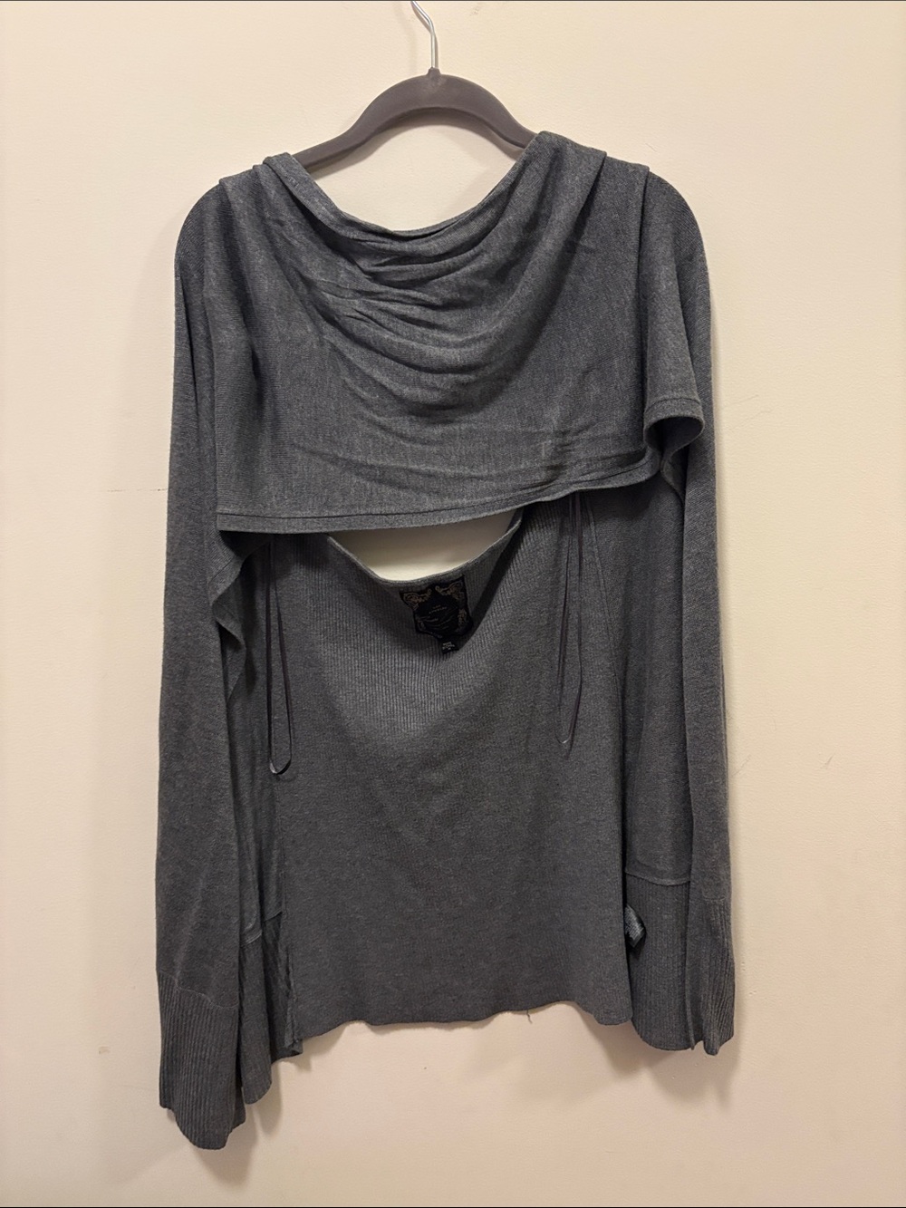 Guess Gray Open-Back Draped Knit Sweater